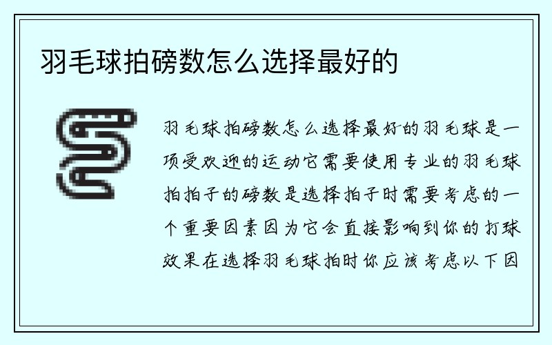 羽毛球拍磅数怎么选择最好的